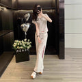 Summer Sporty Casual Short Sleeve Wide Leg Pants + Top Set
