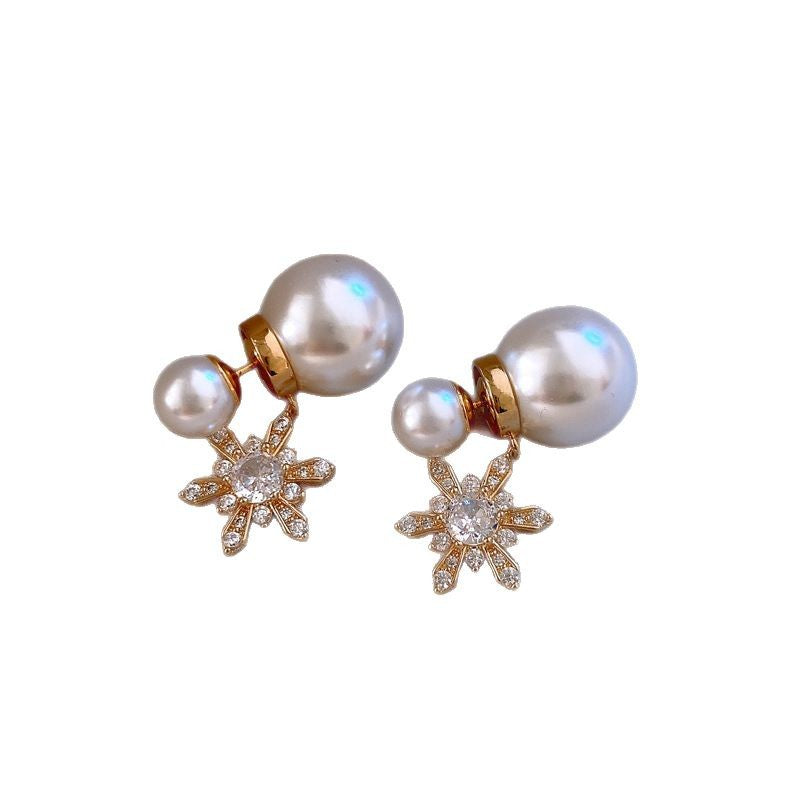 French X-Cross Triangle Pearl Stud Earrings - view 5