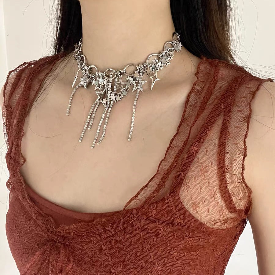Vintage Punk Rhinestone Metal Necklace - view 12