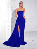 Women's Rhinestone Slit Strapless Evening Gown