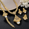 Dubai Bead Gem Coated 18k Gold Leaves Necklace Imitation Pearl Pendant 4-Piece Set Saudi Wedding Premium Jewelry