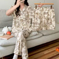 Women's Summer Japanese Short Sleeve Cardigan + Pants 3-Piece Set 2026 - 3-Piece Set Cardigan Apricot