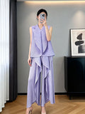 Sleeveless Pleated Asymmetric Drapey Wide Leg Pants + Top Set