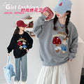 Girls' Mushroom Embroidery Pullover