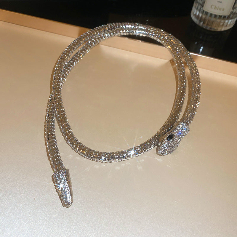 Silver Snake Chain Rhinestone Necklace - view 11