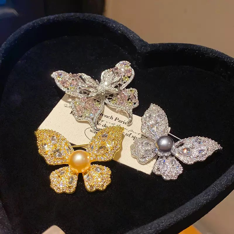 Rhinestone Butterfly Pearl Brooch - view 3