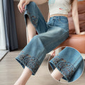 Fall Chinese Retro Embroidered High Waist Loose Straight Leg Wide Leg Pants + Pants