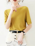Summer Short Sleeve Boat Neck High Waist Cropped Knit Top + Tee