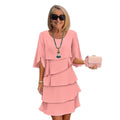 Round Neck Color Block Tiered Dress - Fashion Patchwork Cake Skirt Dress