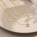 New Retro Full Diamond Butterfly Pendant Clavicle Chain Women Creative Personality Snake Chain Layered 3 Layer Necklace N6244