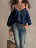 Vacation Slimming Puff Sleeve Off-Shoulder Loose Shirt + Camisole