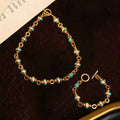 Vintage Turquoise Necklace Rhinestone Geometric Retro Accessory Set French Imperial Breeze Heavy-Duty Necklace