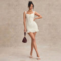 Women's Wave Hem Halter Neck Strappy Mini Dress