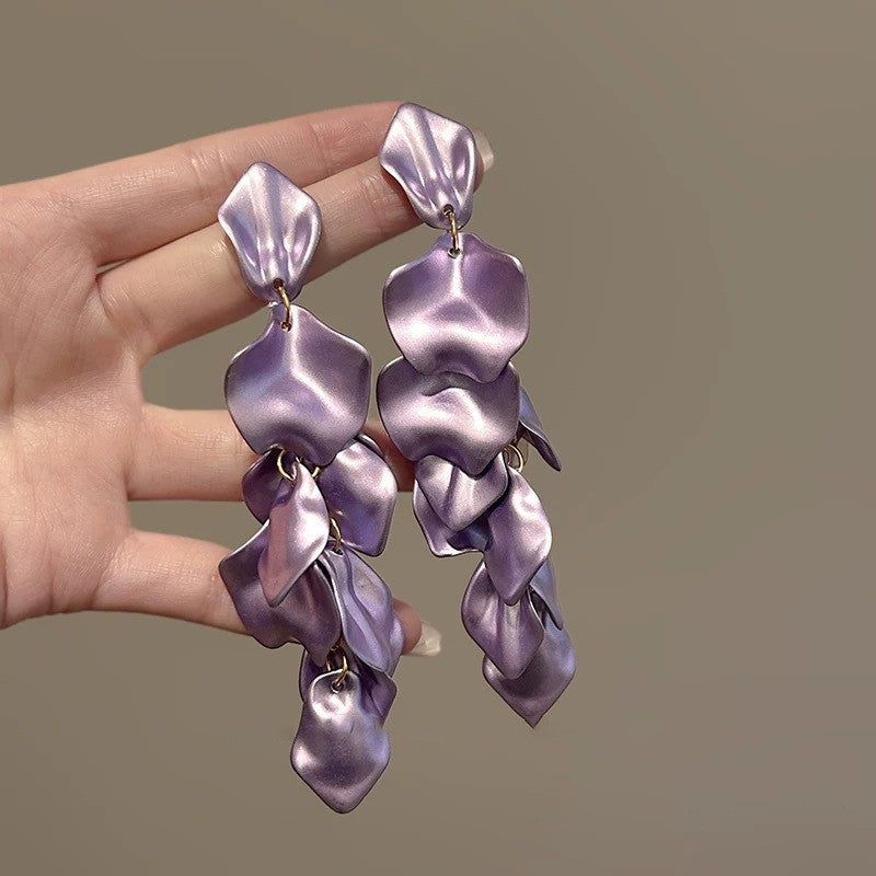 Purple Raffia Openwork Flower Tassel Earrings - view 7