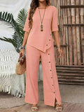 Casual Fashion Asymmetric Loose Hem Shirt + Pants 2-Piece Set