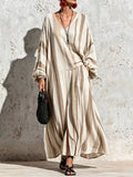 Fall Long Sleeve V-Neck Striped Printed Wide Leg Pants + Top 2-Piece Set
