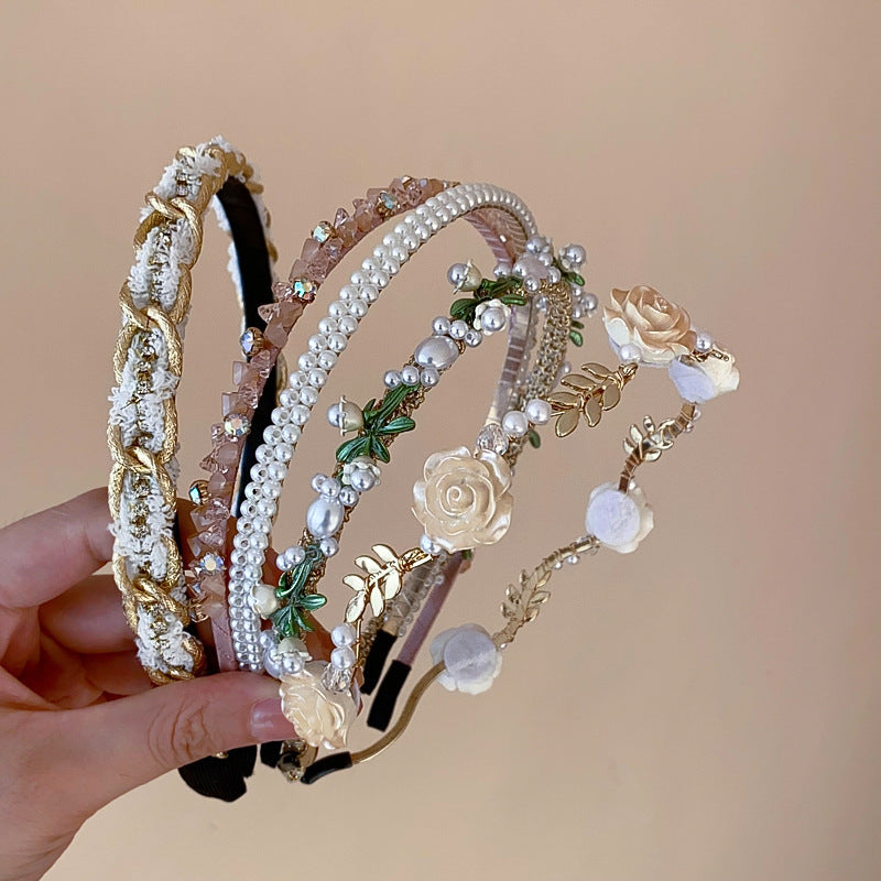 French Pearl and Rhinestone Floral Headband - view 3
