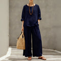 Women's Linen Cotton Long Sleeve Loose Shirt 2-Piece Set 2026 | Casual Shirt - Khaki