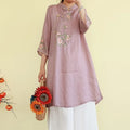 Women's Spring-Summer New Chinese Ethnic Embroidered Loose Mid-Length Long Shirt 2026 - Green