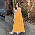 Yellow Fringe Camisole Fair-Skin Long Dress, Beach Vacation Style