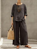 Women's Linen Cotton Long Sleeve Loose Shirt 2-Piece Set 2026 | Casual Shirt - Khaki
