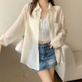 Women's Summer Casual Fashion Tencel Sun-Protection Lightweight Cardigan + Shirt + Ja - Apricot