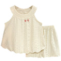 Women's Summer Sleeveless Lace Trim Tank Top + Shorts 2-Piece Set 2026 - Hollow Out Skirt Set Green