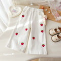 Girls' Bear Plush Strawberry Applique Wide-Leg Pants
