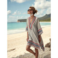 Bohemian Print V-Neck Loose Beach Dress, Summer Sun Protection