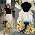 Summer Retro Unique Sleeveless Pleated Shirt + Long Skirt 2-Piece Set