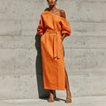 Elegant Slimming Tie-Front Waist-Tie Slit Dress