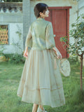 Women's Summer New Chinese Zen Qipao Dress + Hanfu Dress + Dress 2-Piece Set 2026 - Top + Skirt
