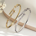 EU/US Import Cubic Zirconia Stud Open End Bangle Unique Elegant Premium Versatile Bracelet New Exquisite Hand Jewelry Women