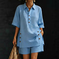 Short Sleeve Shirt plus Pants Two-Piece Set - Casual Loose Fit Summer Outfit Women