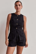 Spring-Summer Fashion Sleeveless Waist-Tie High Waist Loose Shorts Set