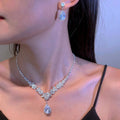 Windsor Castle ~ Full Diamond Teardrop Fringe Jewelry Set Light Luxury Niche Choker Wedding Banquet Party Necklace Women