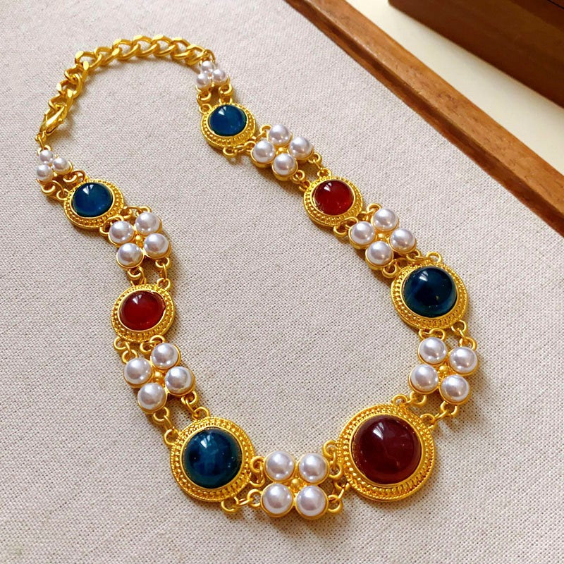 Vintage Floral Pearl Necklace and Stud Earring Set - view 7