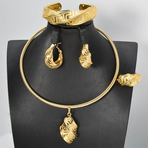 Overseas Middle East Jewelry Bead Collar Necklace Teardrop Shape Pendant Long Wall Grain Necklace Earrings Set Ring Bangle Set Women