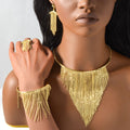 Western French Retro Long Style Beaded Fringe Necklace Bracelet Set Earrings Ring Middle East Women Overseas Jewelry Set
