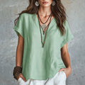 Spring-Summer Casual Linen Short Sleeve V-Neck Loose Shirt
