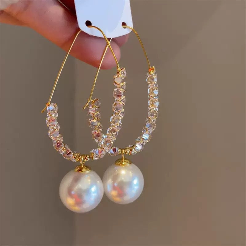 Flower Teardrop Pearl Tassel Stud Earrings - view 9