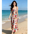French Retro Floral V-Neck Bodycon Fitted Long Dress