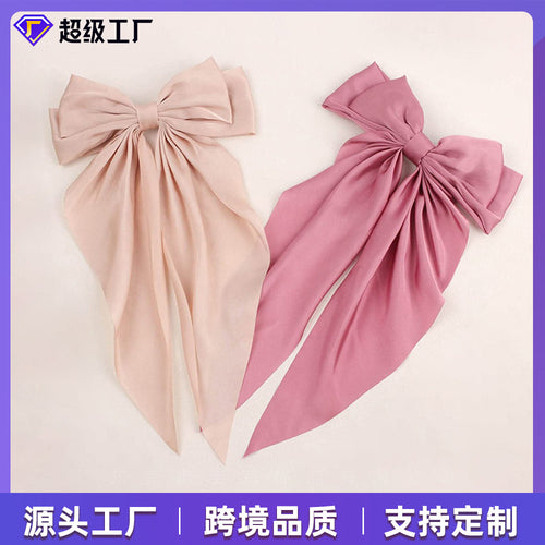 French Retro Oversized Bow Head Jewelry Satin Super Fairy Elegant Back Brain Spoon Lapel Hair Tie Hair Accessory