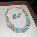 Palm Top Bright Bead _ Sparkle Dazzling Rhinestone Beaded Pearl Stud Earring Necklace Set French Retro Premium Exquisite Accessory