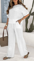 Plus Size Embroidered Two-Piece Set with High Waist Wide Leg Pants