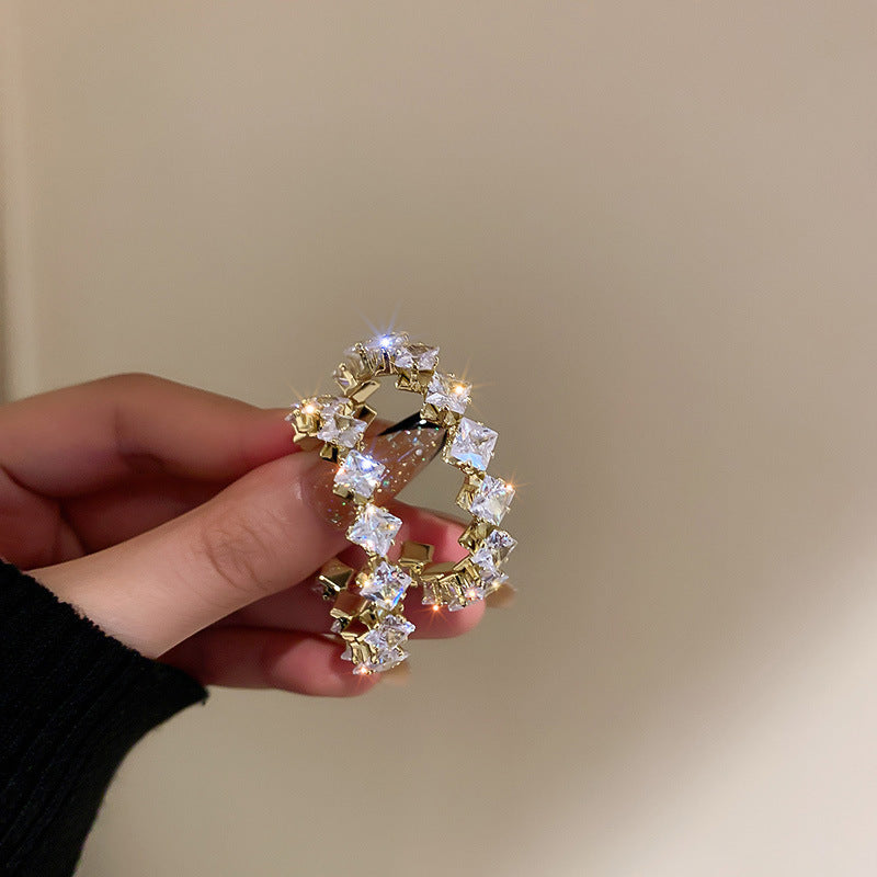 Gold-Plated Rhinestone Cat-Eye Stone Hoop Earrings - view 11
