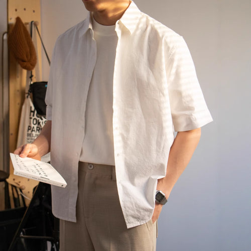Nengmeng Slub Cotton Linen-Like Short Sleeve Shirt