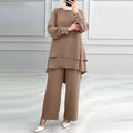 Fashion Double-Layer Loose Wide Leg Pants + Top Set