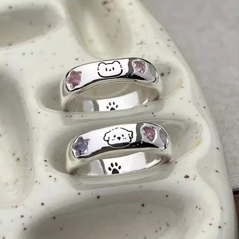 S925纯银同款小猫小狗图案戒指女轻奢小众高级感精致时尚百搭新品
