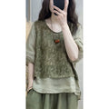 Summer Fashion Slimming Linen Cotton Patchwork Printed Harem Pants + Top 2-Piece Set